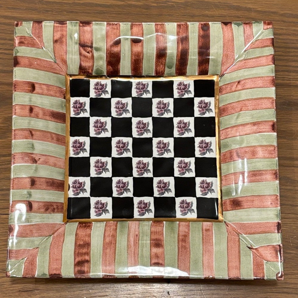 MacKenzie-Childs Checkered Floral Square Plate